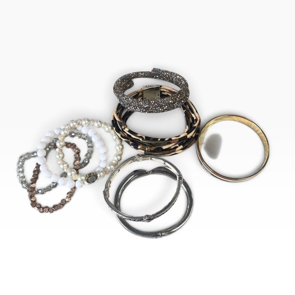 Bracelet Lot Women Multicolor Beaded Bangle Leopard Wrap 9pc Set